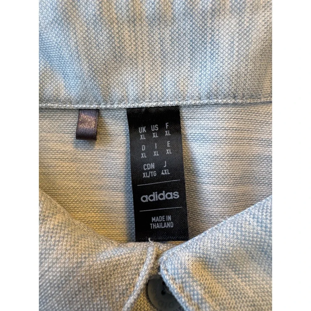 Adidas Golf‎ Polo Shirt Mens XL Light Blue Heathered Striped Short Sleeve Logo